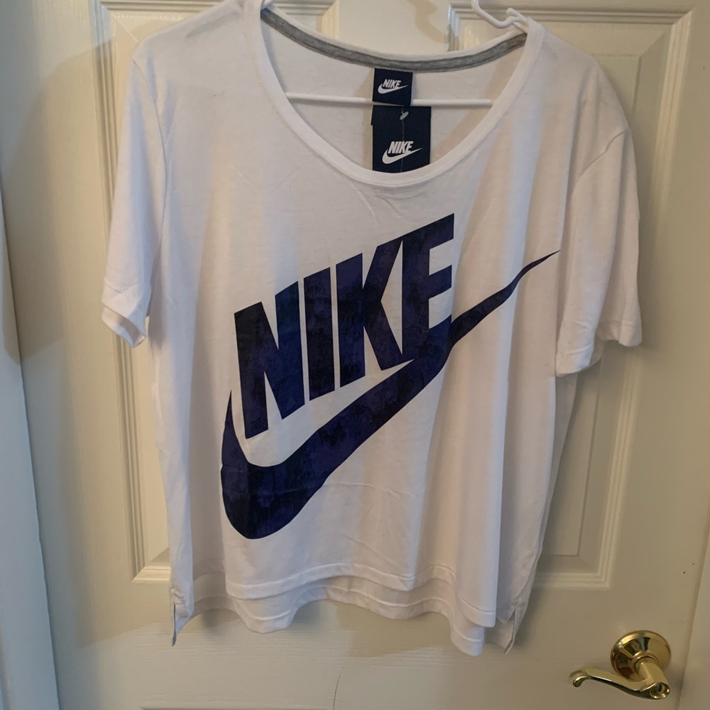 Nike White Tee with Bold Blue Logo